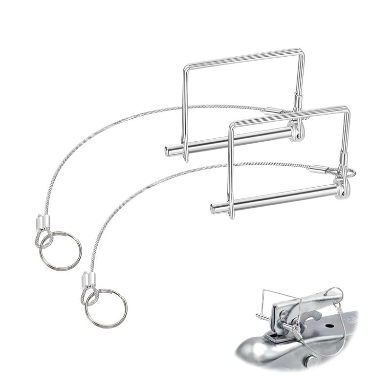BADAO 2Pack Locking Pins,Square-Shaped Trailer Pin with Anti-Lost Rope Ring,Premium Trailer Hitch Pin,Hitch Locking Pin,Professional Trailer Coupler Pins for Farm Lawn Garden Wagons Towing,Size 1/4" x 2.36" - Image 1